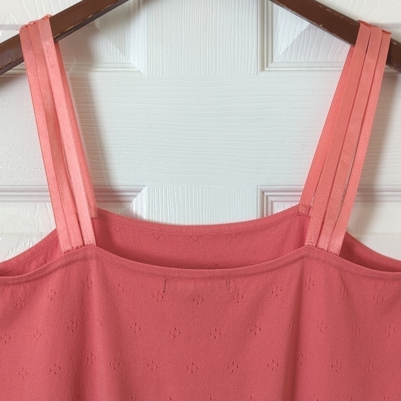 Maurice Sasson Y2K Vintage Triple Ribbon Strap Pointelle Tank Top Coral Pink M - Picture 8 of 8